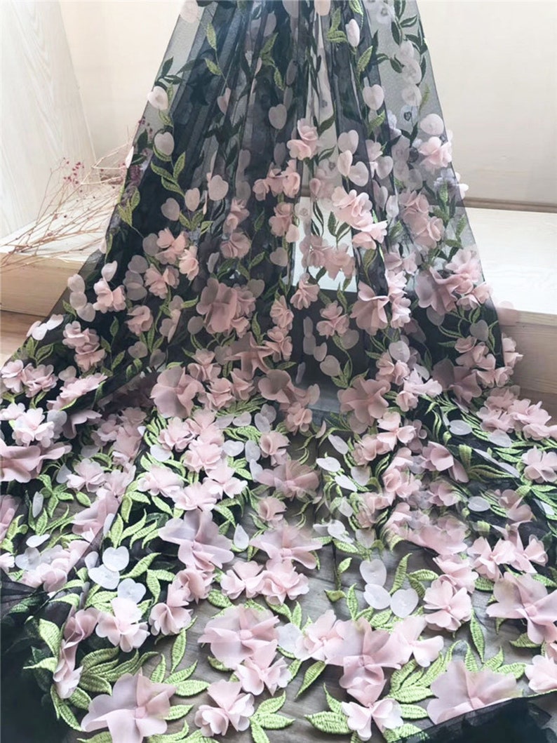 3D Chiffon Flower lace Fabric Embroidery Lace Mesh Blossom Etsy