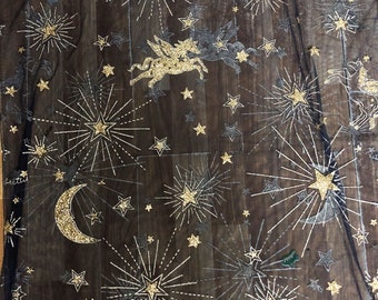 Glittering Star Lace Fabric Embroidery Pegasus Lace Mesh Shine  for Dance Costume Kid&#39;s Dress 59 inches Width