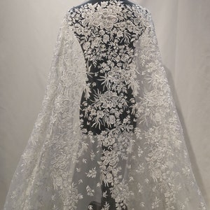 Beaded  Flower Lace Fabric by yard Luxury Beading Lace Mesh Embroidery Fabric  for Wedding Dress Gown 51 inches Width