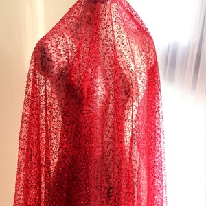 Tissu en dentelle scintillant par mètre Perles, paillettes, tissu en maille de dentelle pour robe de bal de 53 pouces de largeur