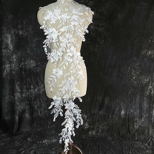 Embroidery Lace  Applique  White  Flower Leaf Patch for Wedding Dress