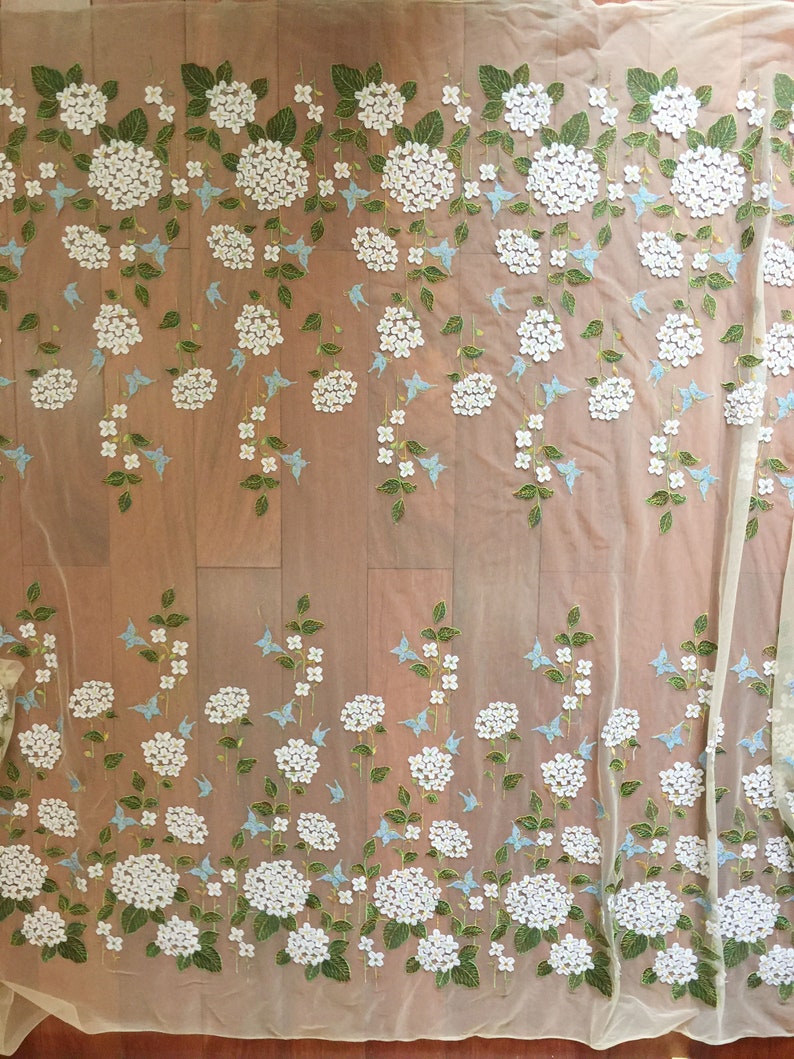 Delicate Fine Embroidery Blossom Floral lace Fabric Drape Lace Tulle Flower Gauze for Party Gown Prom Dress 51 inches Width Sold by yard