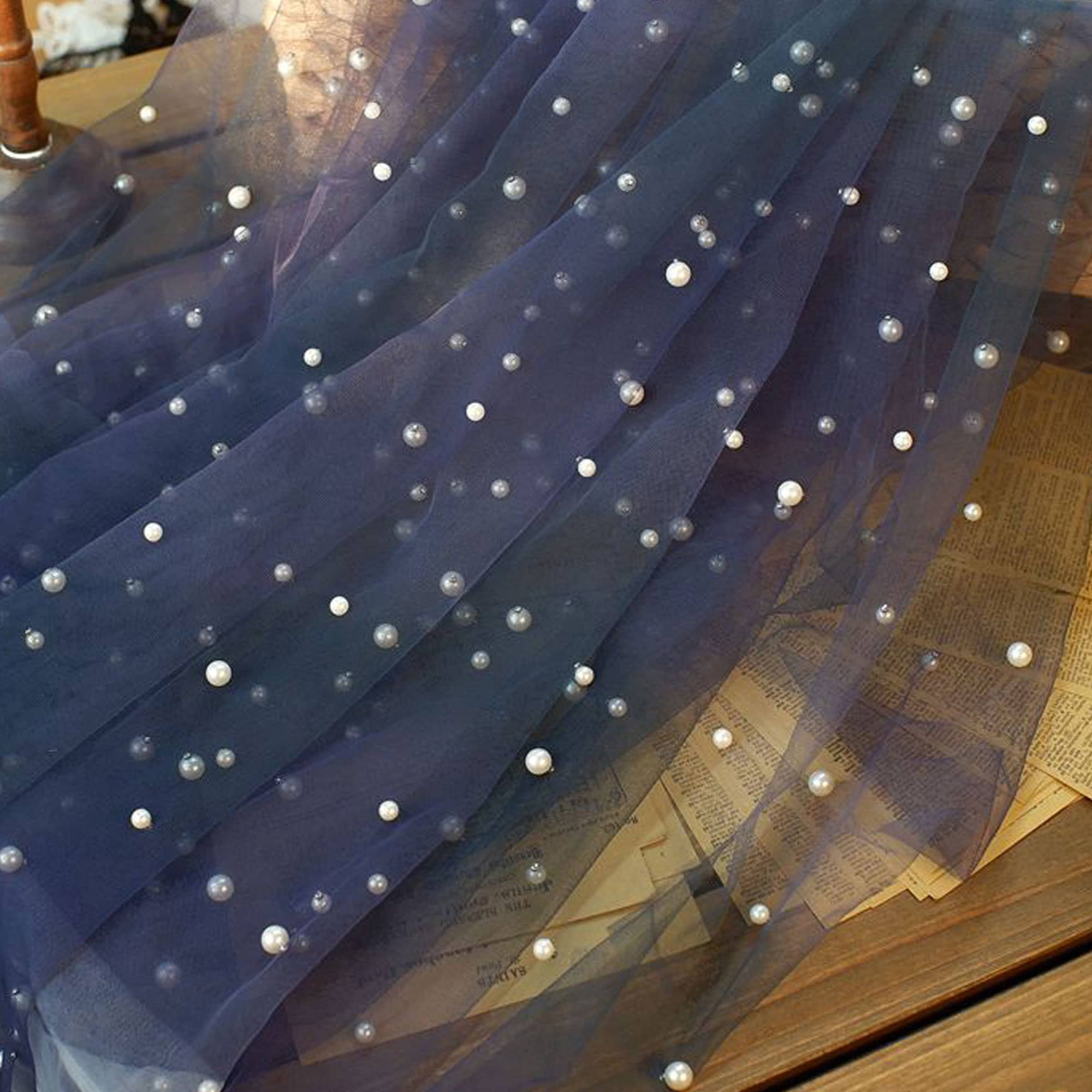Beaded Lace Fabric by Yard Gradient Dark Blue Lace Overlay Etsy UK