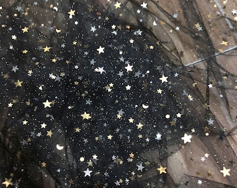 Shine Starry Lace Mesh Glittering Star Lace Fabric  for Lyrical Dress,DIY Craft Objects 59 inches  Width Sold by yard