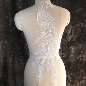 White Peacock Applique Embroideried Bird Lace Patch  for Party Dress Wedding Dress