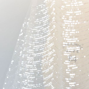 Clear Sequined Lace Fabric by yard  Wedding Dress lace tulle Shimmer Lace Overlay for Bridal Gown 55 inches Width