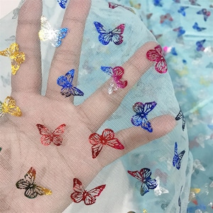 Colorful Butterfly Lace Fabric  by yard  Butterfly Print Lace Mesh Tulle for Lyrical Party Dress   59 inches Width