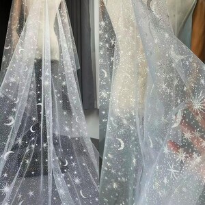 Glitzernder Spitzenstoff Meterware glitzernde Sterne Mesh für Abiballkleid 135 cm Breite