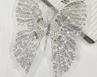 2pcs Rhinestone Butterfly Sparkling Butterfly Lace Patch for Costumes Dress