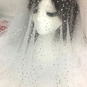 Sequins Lace Fabric by yard  Shimmery  Fabric Sparkle Lace Tulle for Wedding Dress Train Bridal Veil  51 inches Width