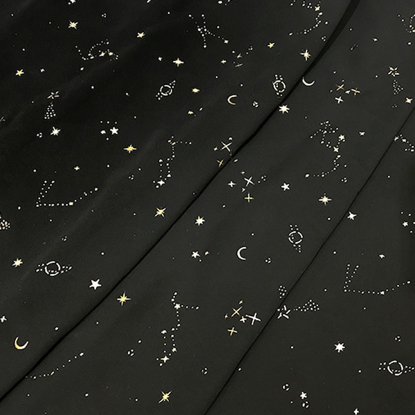 Tissu Star Chiffon par yard Moon Star Clusters Galaxies et Planètes Dentelle Superposition pour Robe Tops, Blouse 55 pouces Largeur