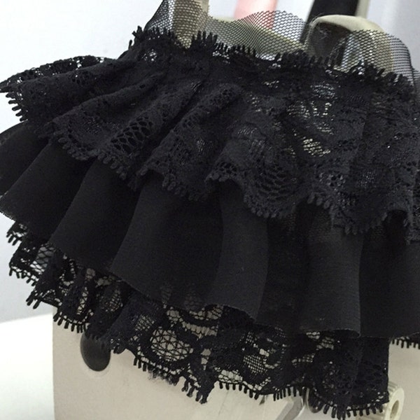 5 yards Floral  Pleated Lace Trim 3 Layered  Ruffle Lace Chiffon Trimming  for Dress Cuff, Dress Train