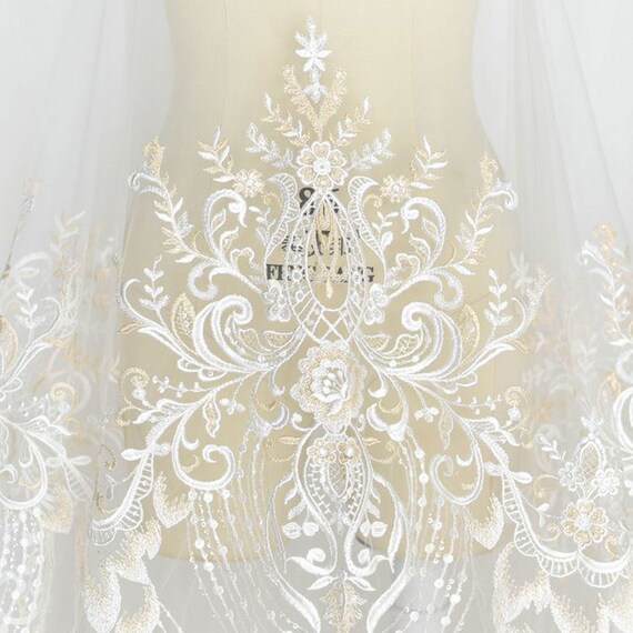 Shimmer Champagne broderie tissu Phoenix queue ajouré avec paillettes paillettes avec détails dentelle maille pour mariage robes de 51 cm de largeur vendues par yard 284ff0 Shimmer Champagne broderie tissu Phoenix queue ajouré avec paillettes paillettes avec détails dentelle maille pour mariage robes de 51 cm de largeur vendues par yard 284ff0