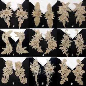 1 paio di toppe con foglie di fiori dorati metallici scintillanti applicati per costumi e abbigliamento