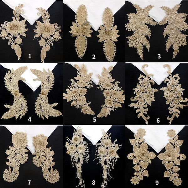 1 Pair Sparkling Applique Metallic Gold Flower Leaf  Patch  for Costumes Clothing