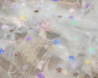 Sparkling Stars Lace Fabric Embroidery Meteor Lace Tulle Gauze for Pegasus  Costume 51 inches Width