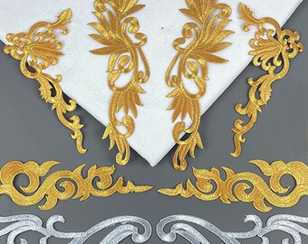 Gold and Silver Applique Antique Embroidery Leaf Shape Patch for Party Dress Costumes
