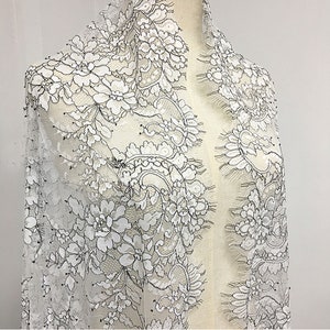 3 meters Chantilly Lace Fabric Both Edge  Eyelash Lace Black and White Flower Mesh for Dress 61 inches Width