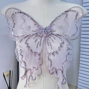 2pcs Beads Butterfly Applique Layered  Organza Butterfly Sewing Patch for Dress,Costumes