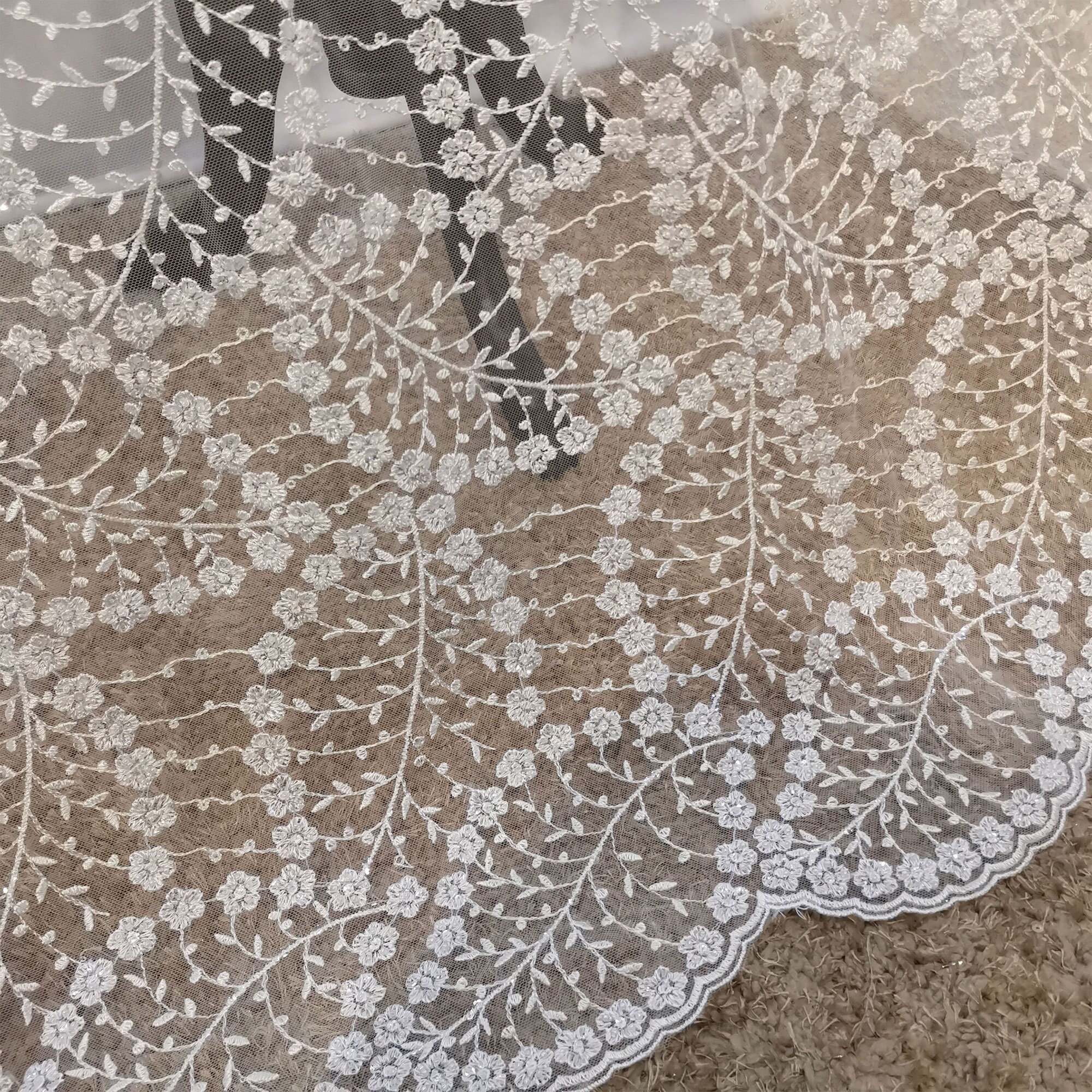 Floral Sequins Lace fabric,Embroidery Lace,Vintage Lace For Bridal Fabric By The Yard