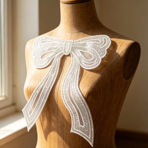 Sparkle Bowknot Applique  Sequins Beads Collar Applique Large Bowtie Lace Patch for Blouse,Dress