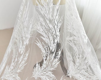 Leaf lace Fabric by yard Sequin Embroidery  Lace Tulle  Glittering for Bridal Dress 49 inches Width