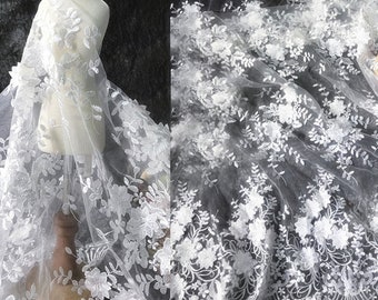 Floral  Lace Fabric by  yard  3D Flower Embroidery Lace  Both Edge Fringe  for Bridal Gown 49 inches  Width