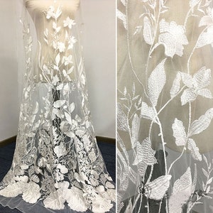 Wedding Dress Lace Fabric  Embroidery Flower Vine Lace by the yard  59 inches Width