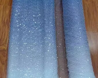 Sparkling Lace Fabric Gradient Blue Lace Beads Sequins Fabric for Costumes
