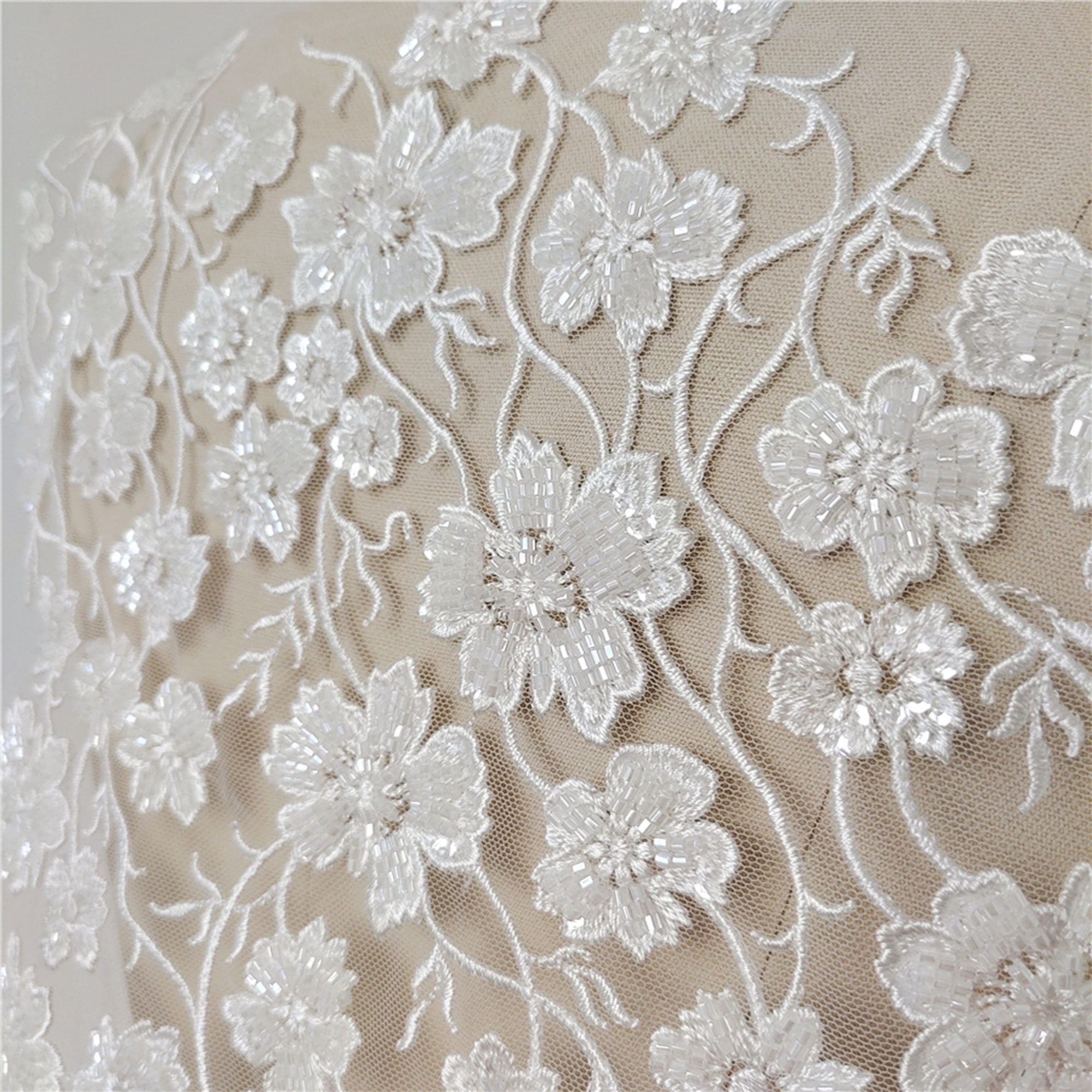 Beaded Bloom Lace Fabric By yard Beauty Embroidery Flower Lace Etsy