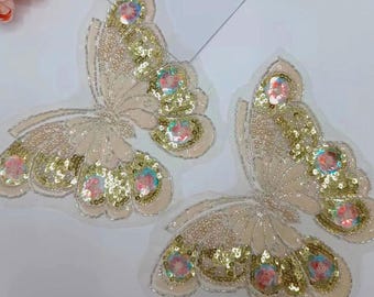 2pcs Beads  Sequins Lace Butterfly Sparkling Butterfly Patch for Dress,Shirts