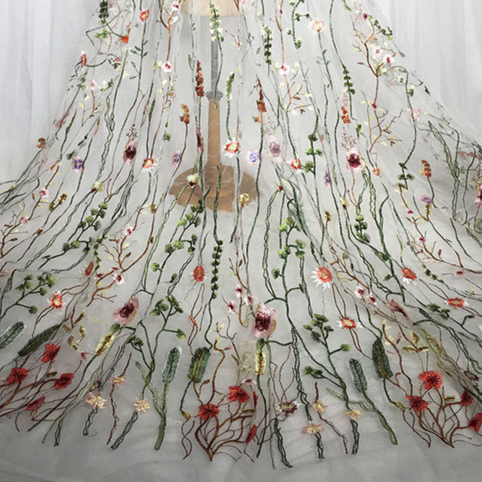 Embroidery Floral Vines Lace Fabric by yard Colorful Etsy