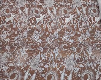 Sparkling Lace Fabric  Beads Embroidery Galaxy Lace Tulle for Dress Costumes 51 inches Width