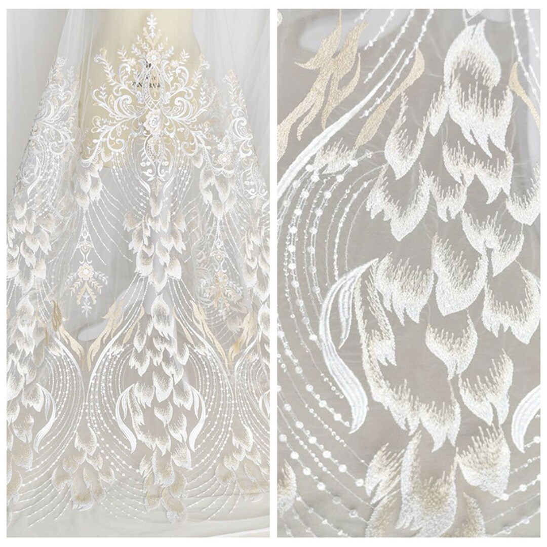 Shimmery Totem Pattern Embroidery Lace Fabric By the Yard
