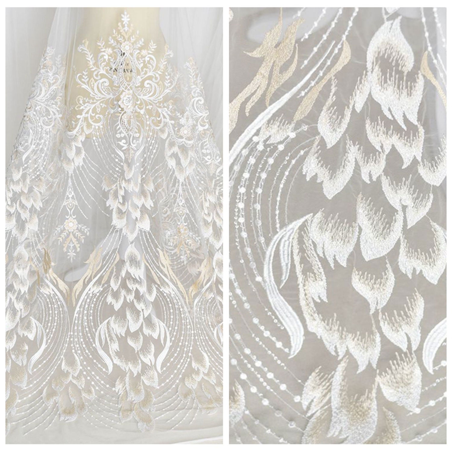 Shimmer Champagne broderie tissu Phoenix queue ajouré avec paillettes détails dentelle maille pour mariage robes de 51 cm de largeur vendues par yard Shimmer Champagne broderie tissu Phoenix queue ajouré avec paillettes paillettes avec détails dentelle maille pour mariage robes de 51 cm de largeur vendues par yard 284ff0
