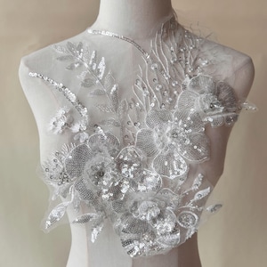 Sparkling Sequins Flower 3D Flowers Applique Embroidery Beads Flower  for Prom Dress  Costumes