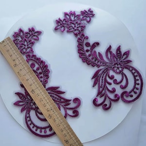 2 pcs Purple Flower Applique  Embroidery Floral  Lace Patch for Shirts Costumes