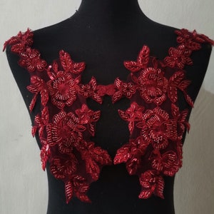 Patch ricamate per coppie di specchi con applicazioni di fiori in rilievo per abito da sposa, abito da ballo