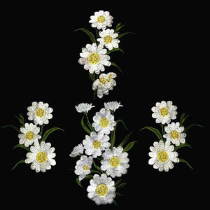 Green Leaf  White and Yellow Floral Applique Embroidery Flower Appliques for Crafts ,Dress
