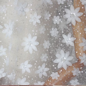 Beads Flower Lace Fabric by yard 3D Flower  Sequined Lace Mesh Fabric for Party Dress Prom Dress