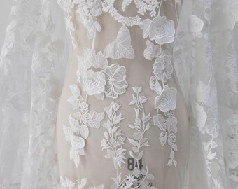 wedding dress lace by the yard Ivory Lace Fabric by the Yard French Lace Embroidered Lace Wedding Lace Bridal Lace White Lace Veil Lace Lingerie Lace Alencon Lace EVS020B