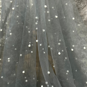 Pearl Lace Fabric by yard Beads Gray  Lace Tulle For Performance Gown, Party Dress  59 inches Width