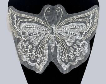 3pcs Beads Butterfly Sparkling Sequins Butterfly Lace Patch for Dress,Shirts