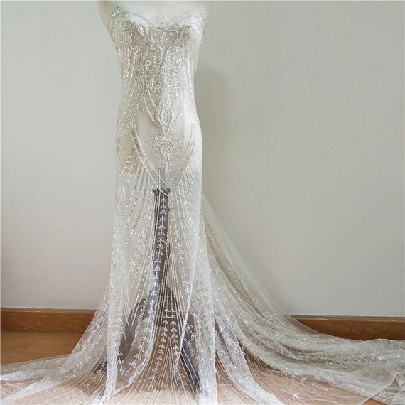 Beading Bridal Dress Lace Fabric Beaded Sequin Off White Lace Etsy