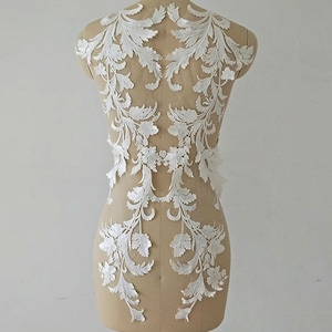 Large Leaf Applique 1 Pair Embroidery Leaves  Lace Applique  White Embroider patch  for Wedding Dress