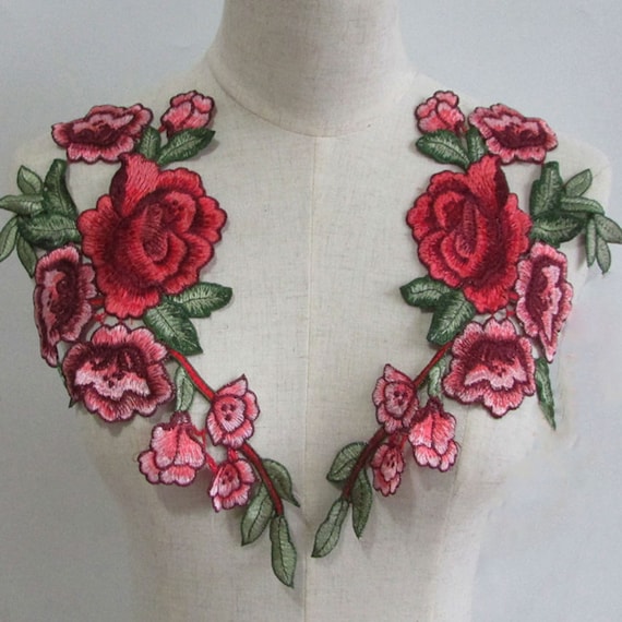 2 Paia Toppe In Pizzo Nero Ricamate Con Perline Floreali - Per Abiti Da Sposa, Costumi, Fai Da Te - 32x16 Cm - Foto 2