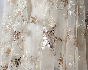 Sparkling Star Lace Fabric By  yard Shiny Sequin Star Lace  Fabric Overlay for  Danc3e Costumes 51 inches Width