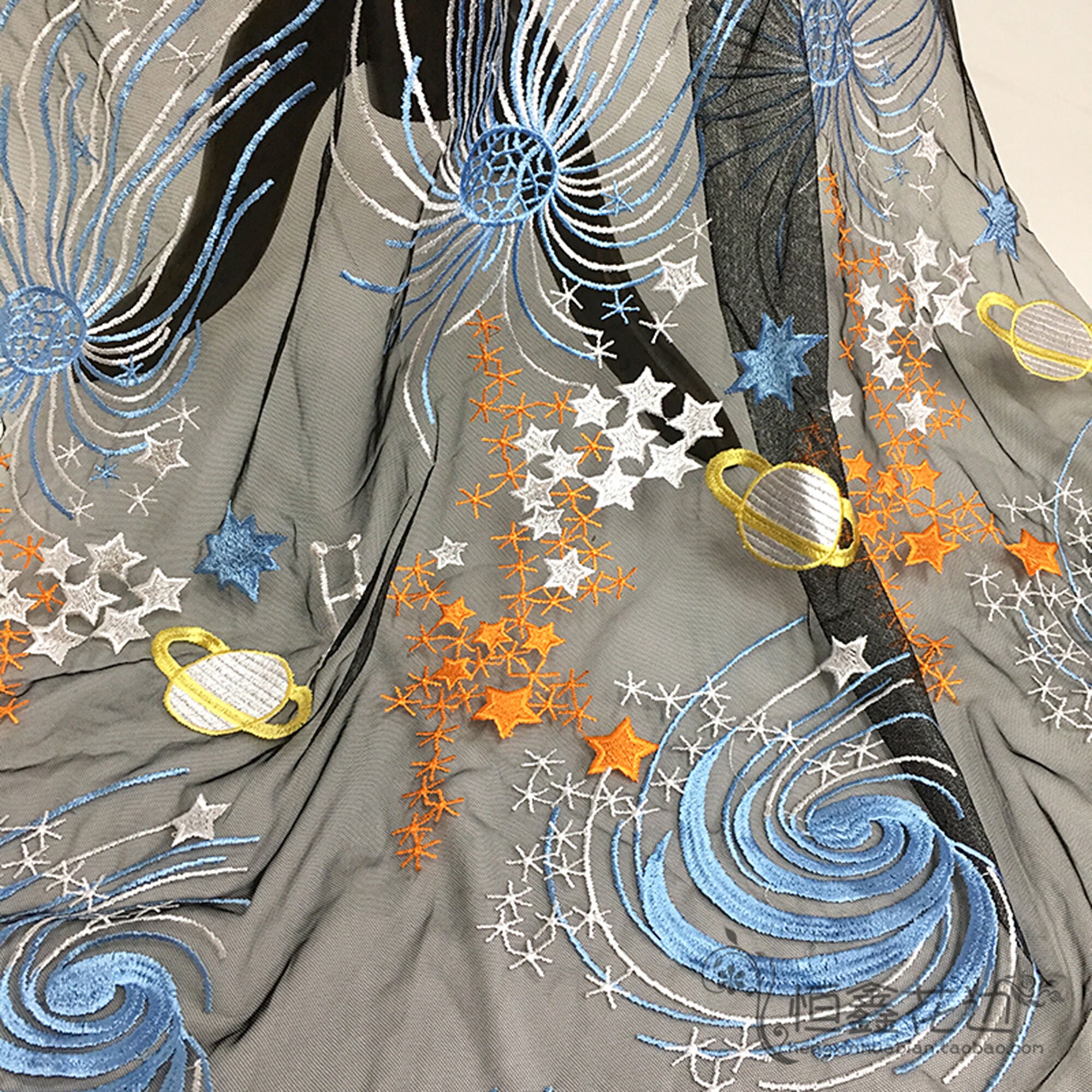 Blue Galaxy Lace Fabric By the yard Black Lace Tulle Etsy