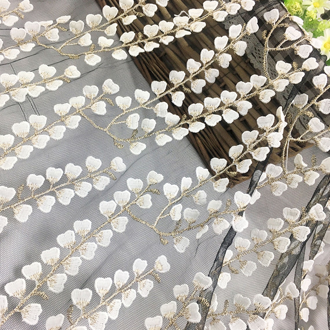 Embroidery Leaves Lace Mesh Delicate Floral Vine Lace Fabric Etsy UK