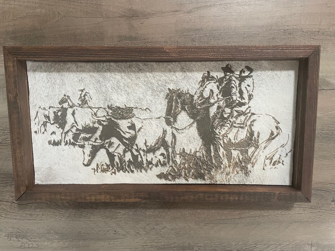 Engraved Cowhide Cowboys Cattle Ranch Western Rustic Farmhouse Home Decor Wall Art Living Room Kitchen Bedroom